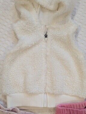 0-3 Month Sherpa White Hooded Vest